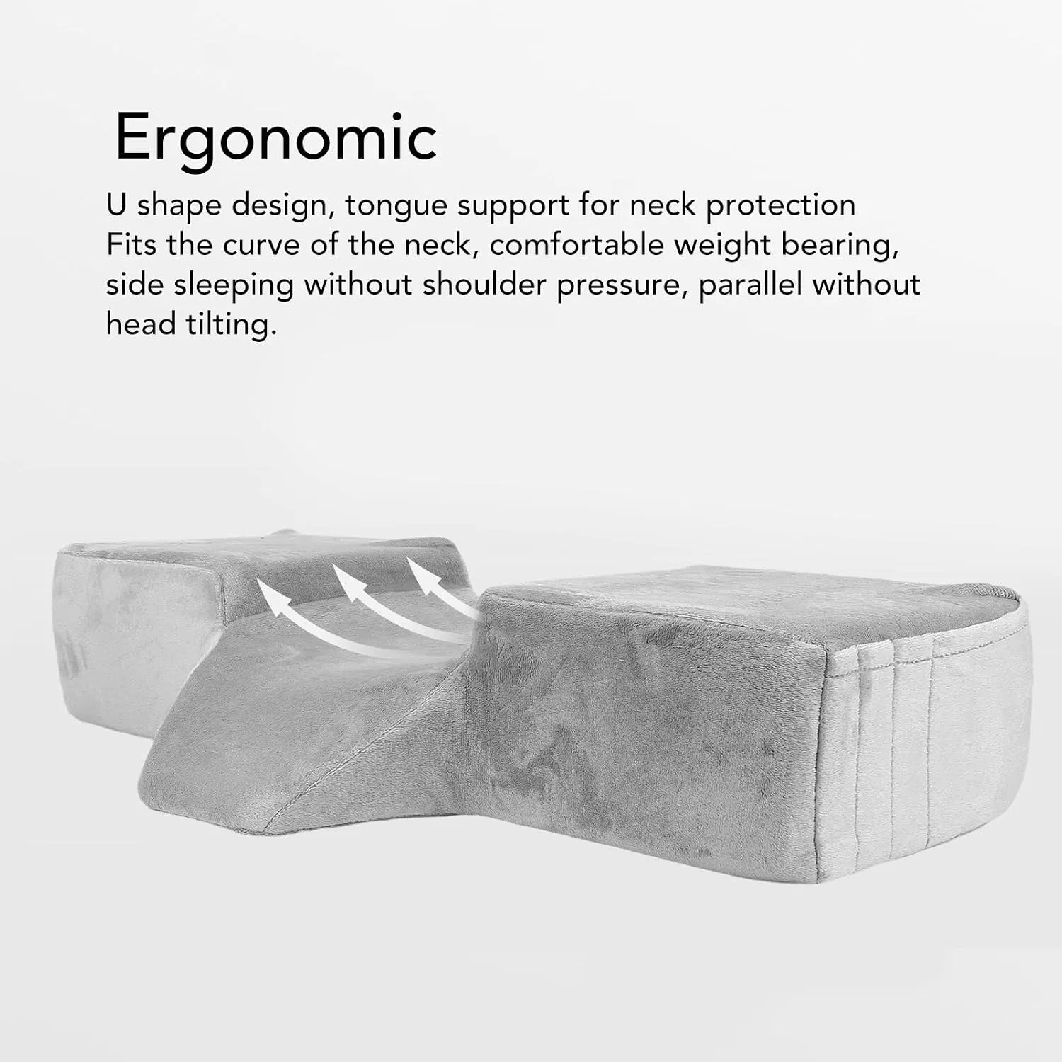 Подушка для ресниц, U-образная, Memory Foam, AUNMAS, 61.5x31x11.5 см, Серый — фото 4