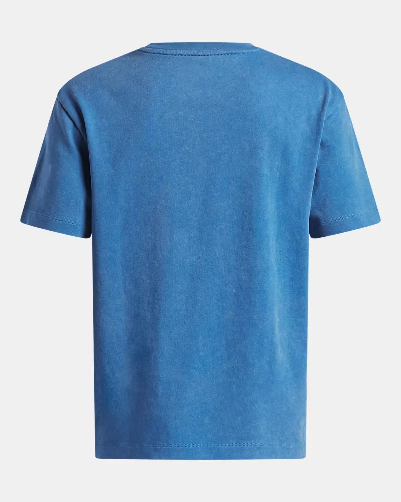Футболка оверсайз для мальчиков с эффектом wash UA Heavyweight Wash UnderArmour, Aegean Blue/White — фото 2