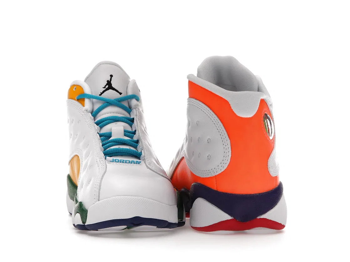 Детские кроссовки для мальчиков с принтом Jordan 13 Retro Jordan, White/Black-Court Purple-Total Orange-Pine Green — фото 4