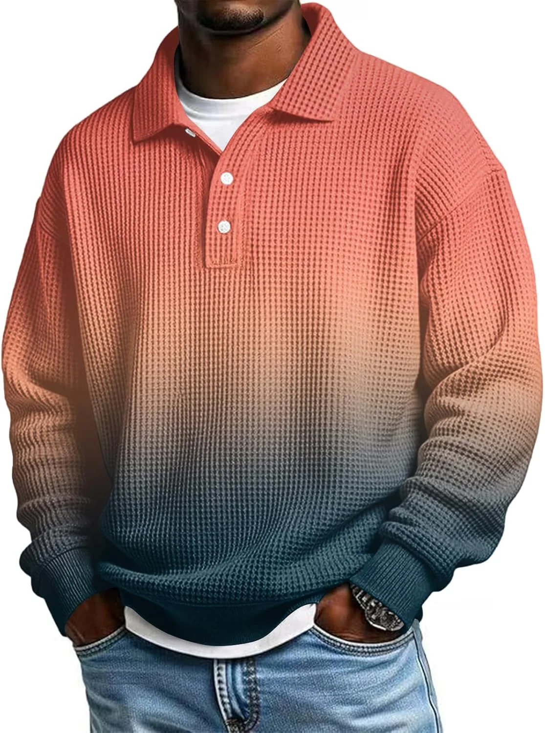 Футболка-поло с длинным рукавом Waffle Knit для мужчин Big and Tall — фото 2