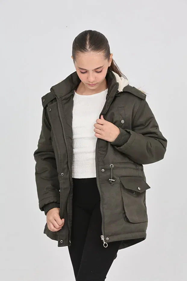 Детское пальто для девочек зимнее утепленное Parka Model Coat Your Consent, Khaki — фото 4