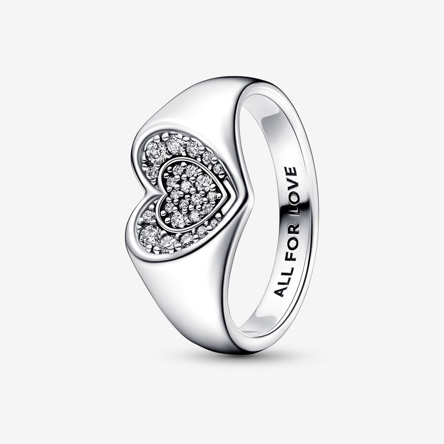 

Кольцо Pandora Moments Radiant Heart Pave Signet, серебро/прозрачный