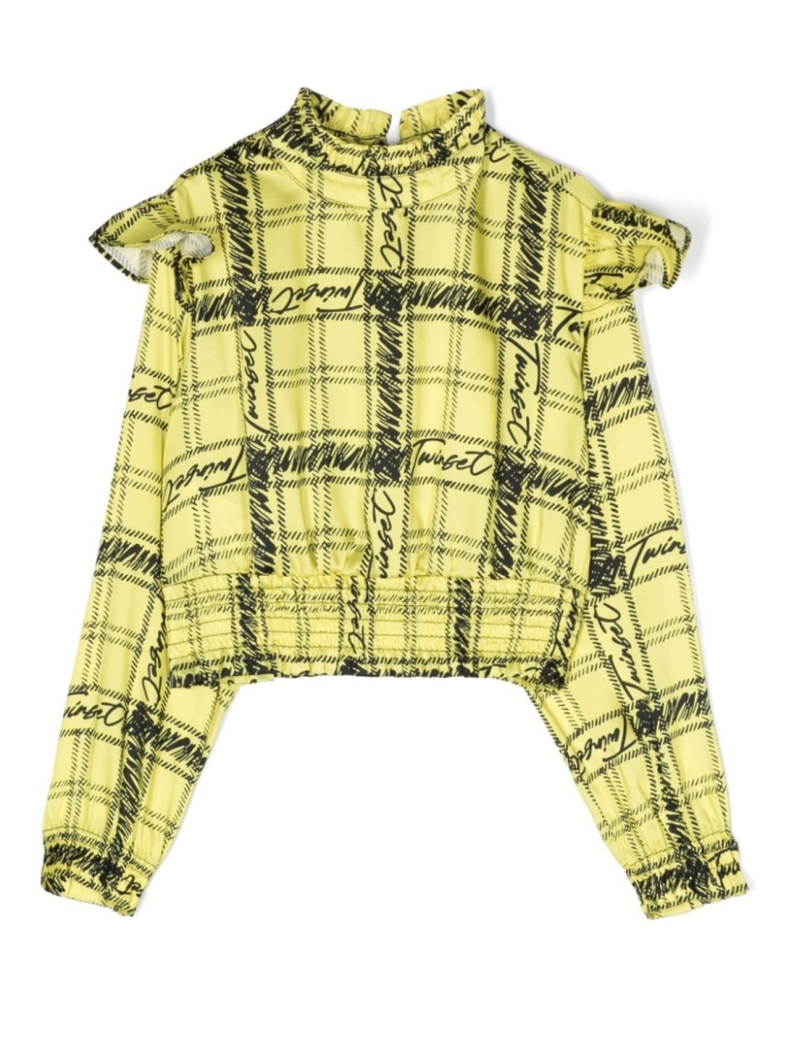 

TWINSET Kids клетчатое платье с оборками и логотипом, желтый