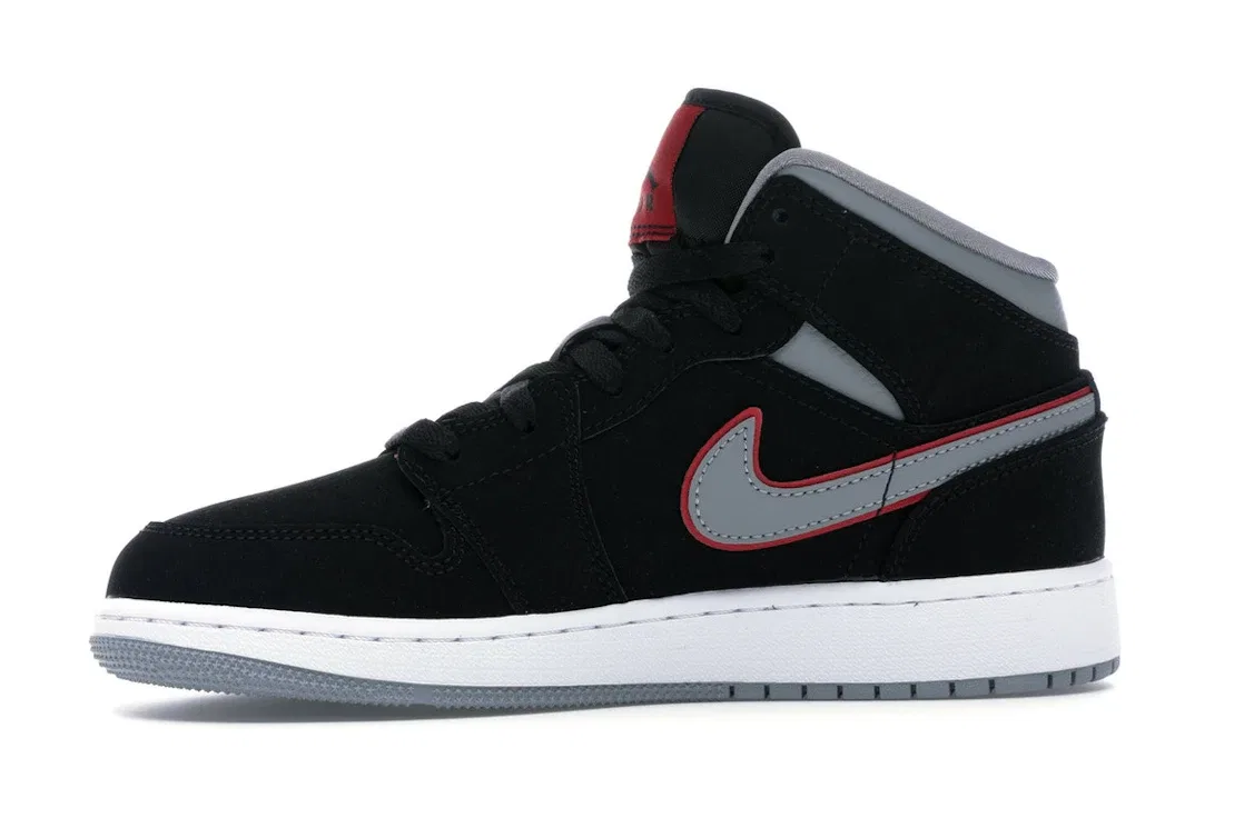 Детские кроссовки lifestyle с принтом Jordan 1 Mid Black Particle Grey Gym Red, Black/Particle Grey-White-Gym Red — фото 3