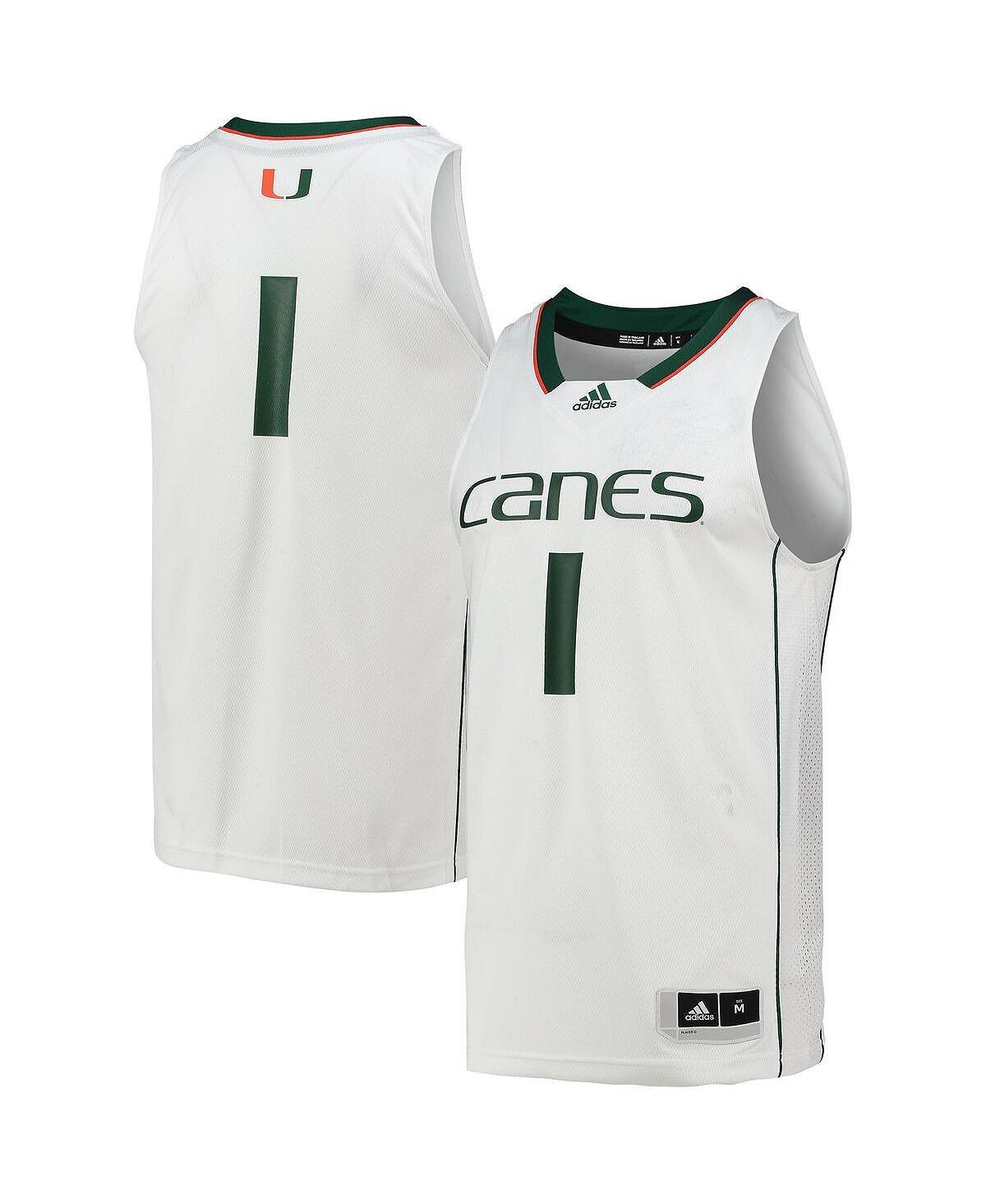 Мужская баскетбольная майка белого цвета с номером 1 miami hurricanes team swingman adidas, белый — фото 3
