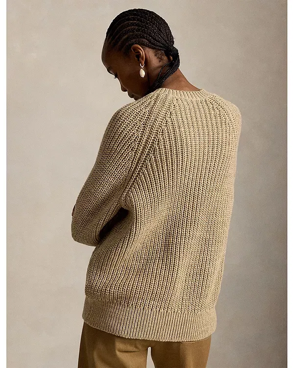 Женский кардиган с длинным рукавом Raglan sleeve cotton cardigan Ralph Lauren, Khaki Heather — фото 3