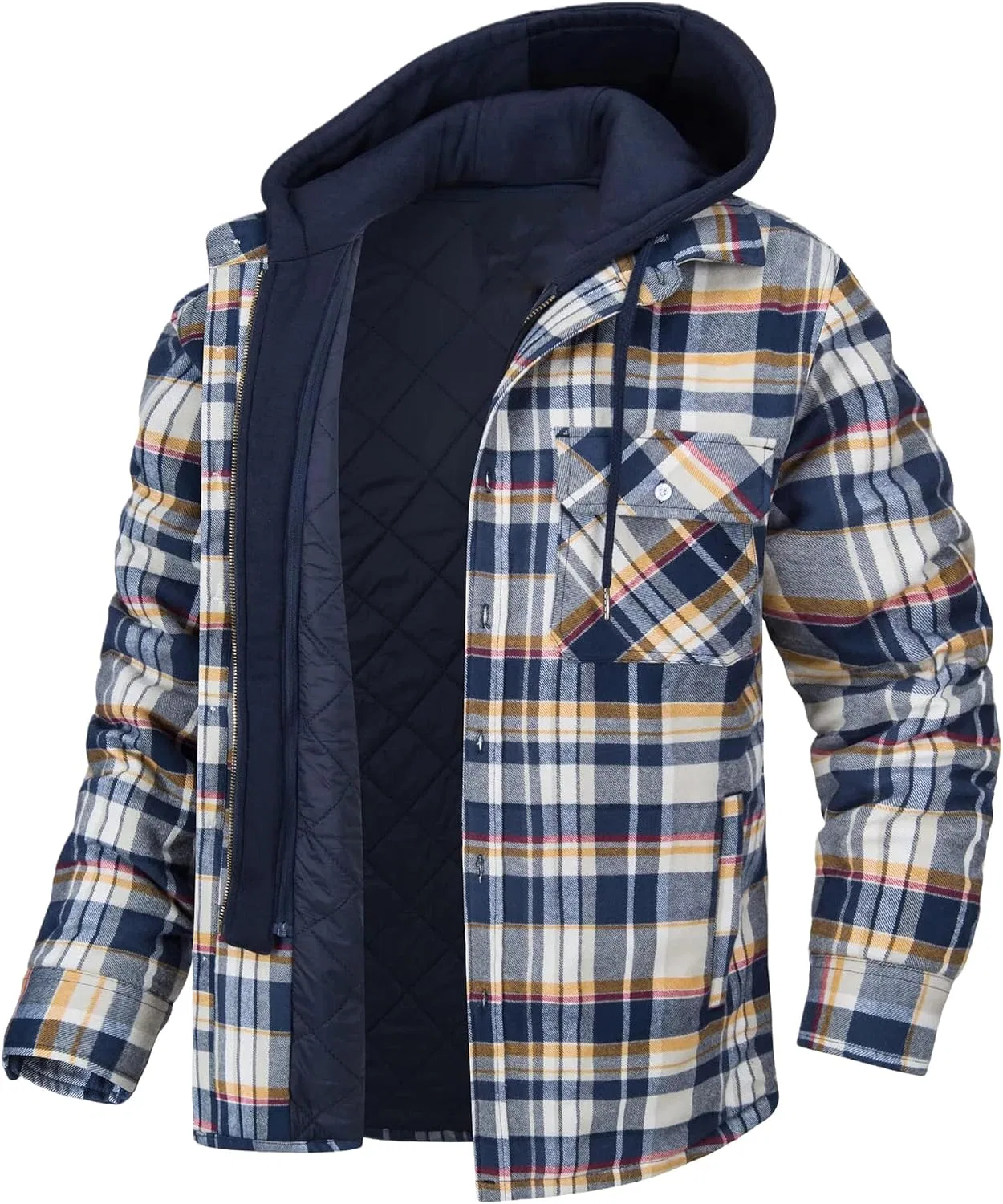 Мужская фланелевая куртка на молнии, с капюшоном, шерпа, модель Hoodies, оранжевый