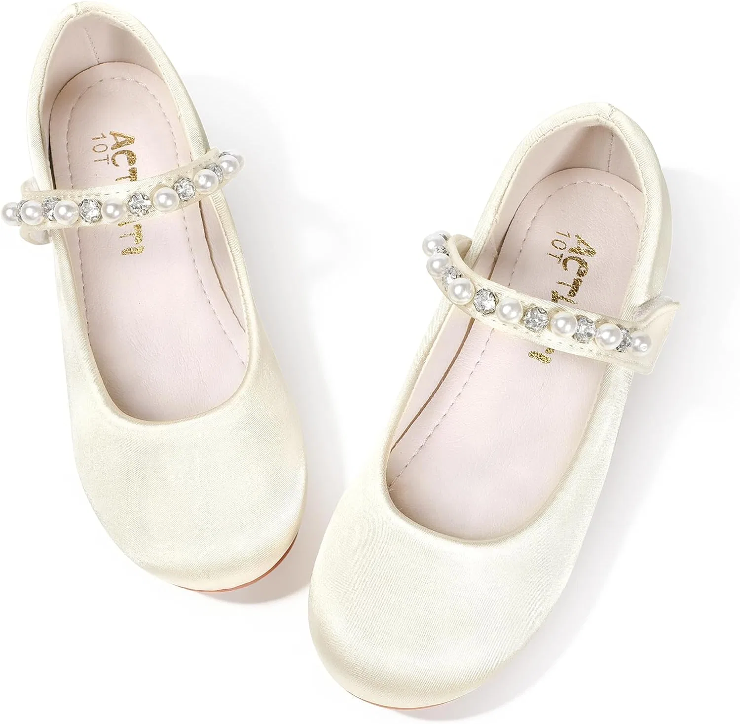 Детские балетки для девочек с принтом цветов Mary Jane Flats KDVOG, Ivory Satin