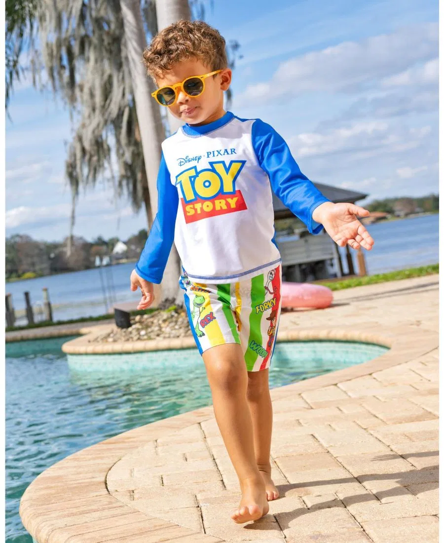 Комплект для плавания с рашгардом и плавками Toy Story Boys Mickey Mouse Swimwear 2-Piece Rash Guard and Swim Trunks Set Toy Story Blue Stripe — фото 2