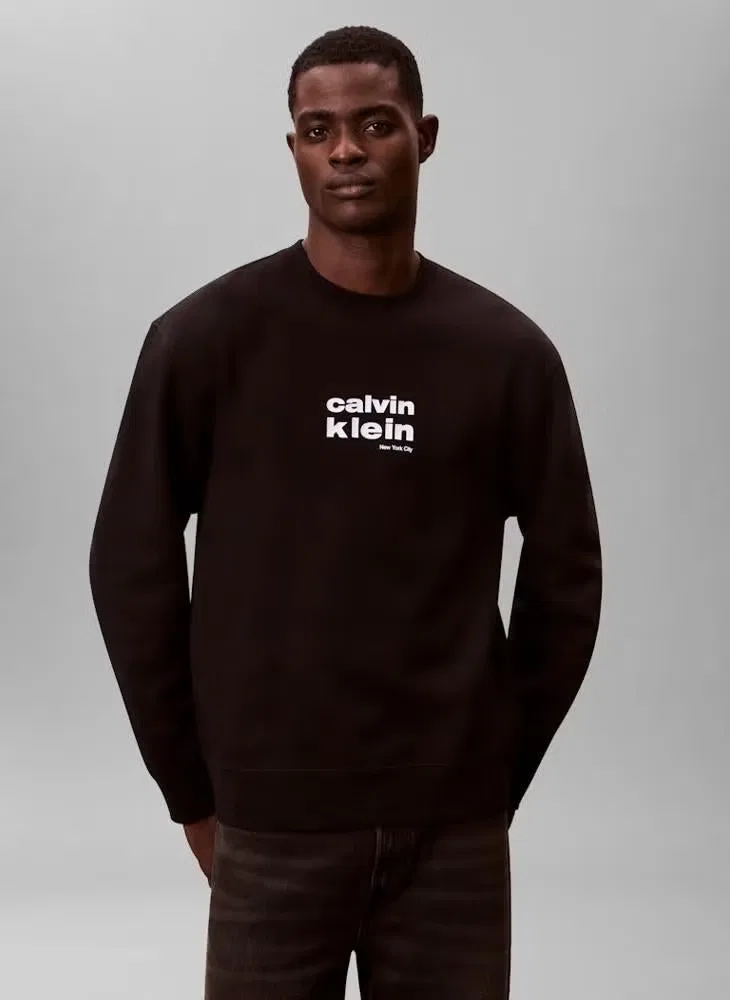 Пуловер свитшот с принтом Calvin Klein, черный