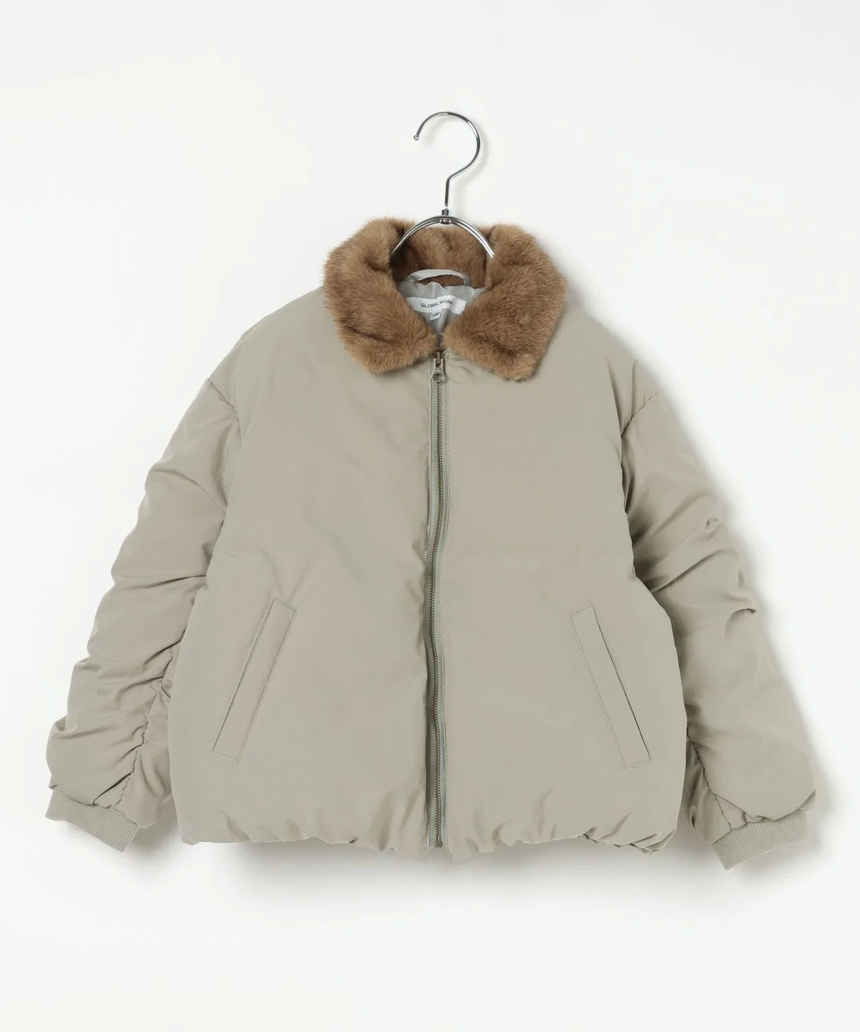 Детский утепленный бомбер с меховым воротником Light Warm GLOBAL WORK, Khaki