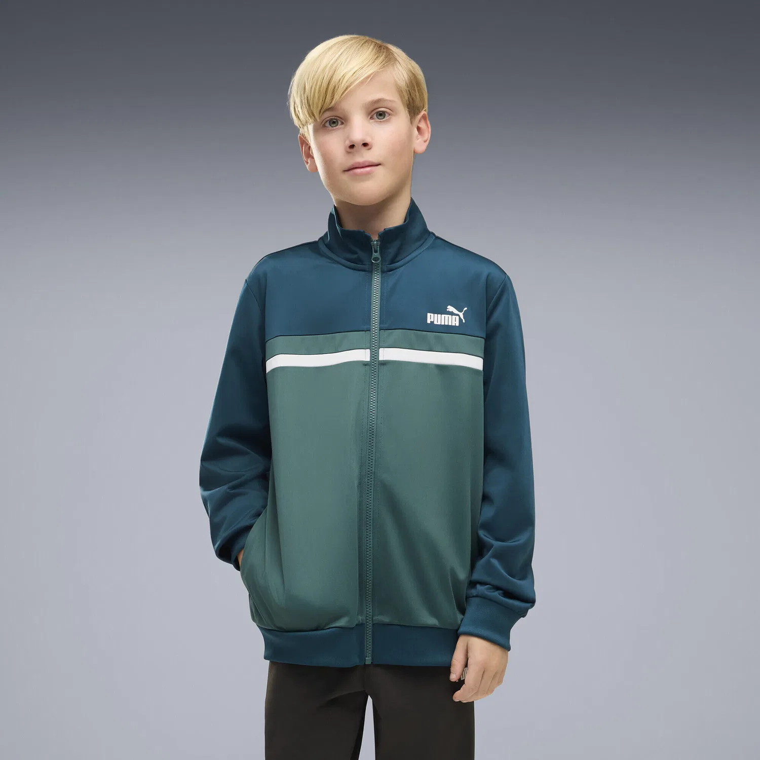 Детский спортивный костюм с цветовой блокировкой Colourblocked Trainingsanzug Jungen PUMA, Petrolblau — фото 4