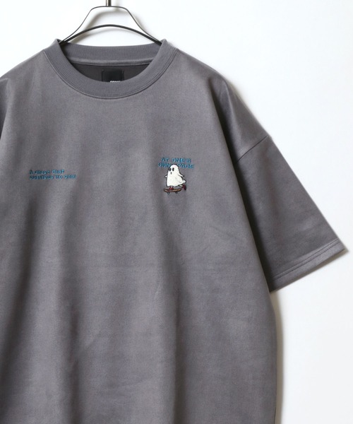 

Футболка с коротким рукавом из искусственной замши с вышивкой в виде животных и призраков ANPAS, серый