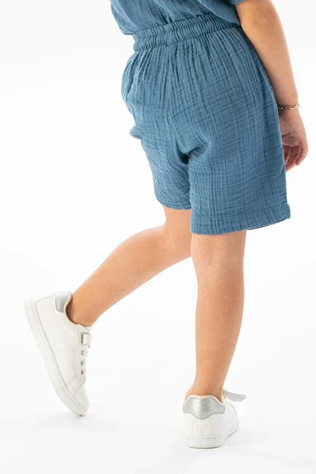 Детские шорты для девочек хлопковые Basics Eliş Şile Bezi, Indigo — фото 2