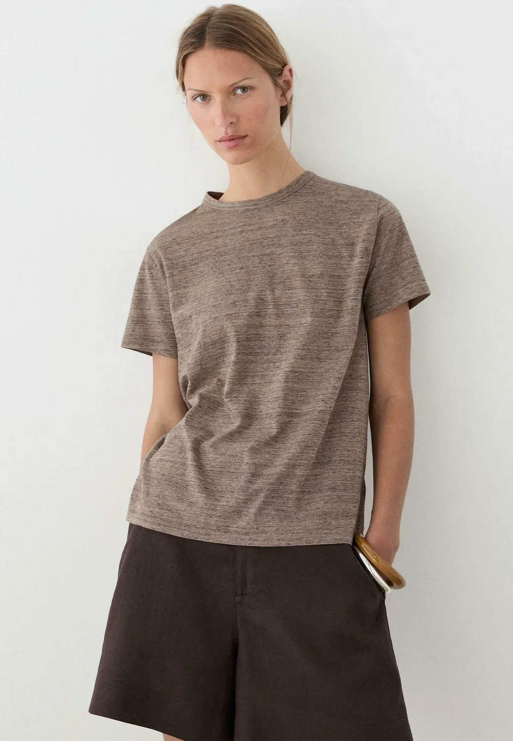 Футболка с коротким рукавом из 100% хлопка - базовая футболка Massimo Dutti, Brown