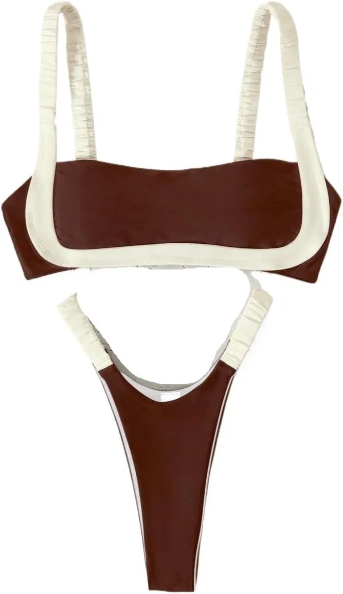 Женский бикини-сет с квадратным вырезом Low Waist, Brown
