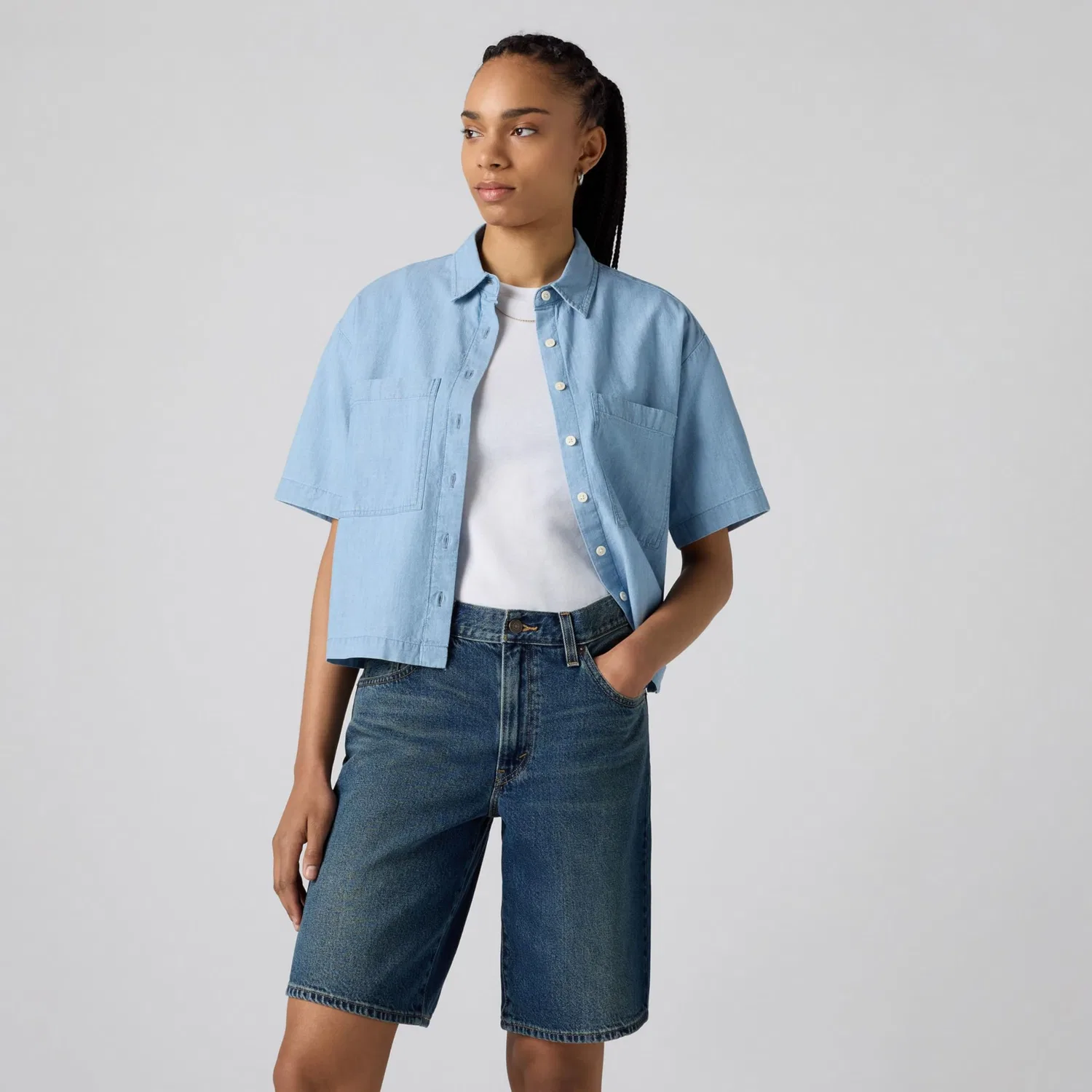 Женская блузка с коротким рукавом Harlie SS Cropped Shirt Levi's, Blue — фото 3