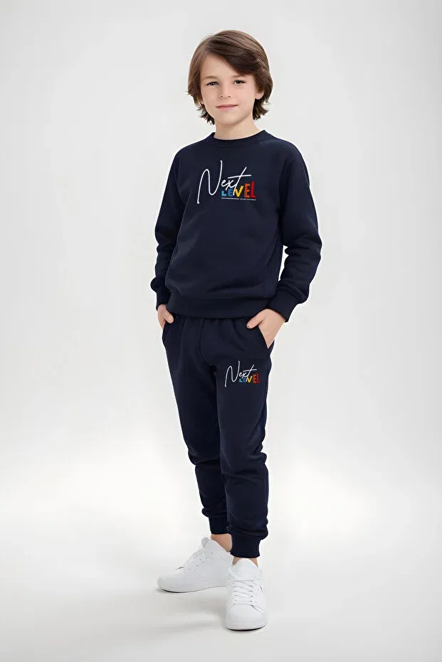 Детский комплект спортивных штанов и свитшота для мальчиков с принтом Fyk Kids, Gray-Blue-Black — фото 3