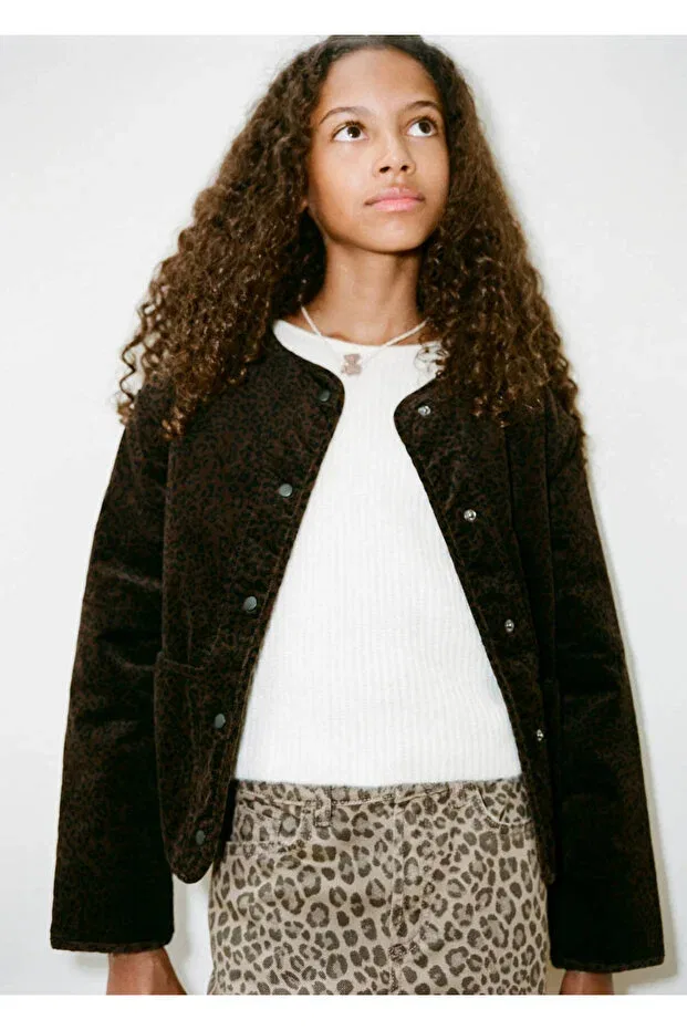 Детское пальто-бомбер для девочек с принтом Leopard Print Bomber Jacket Mango Kids, Brown — фото 3