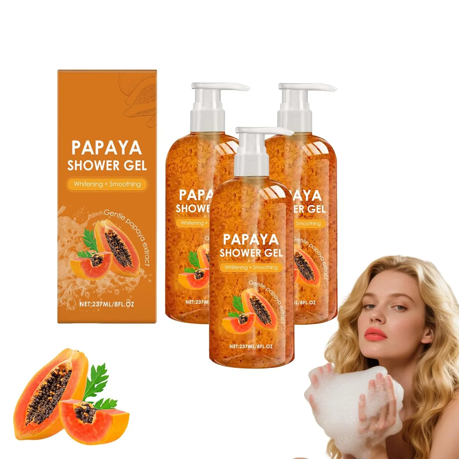 Пилинг-гель для душа Papaya, VKaoess, 3 шт, 237 мл, 3 Flaschen