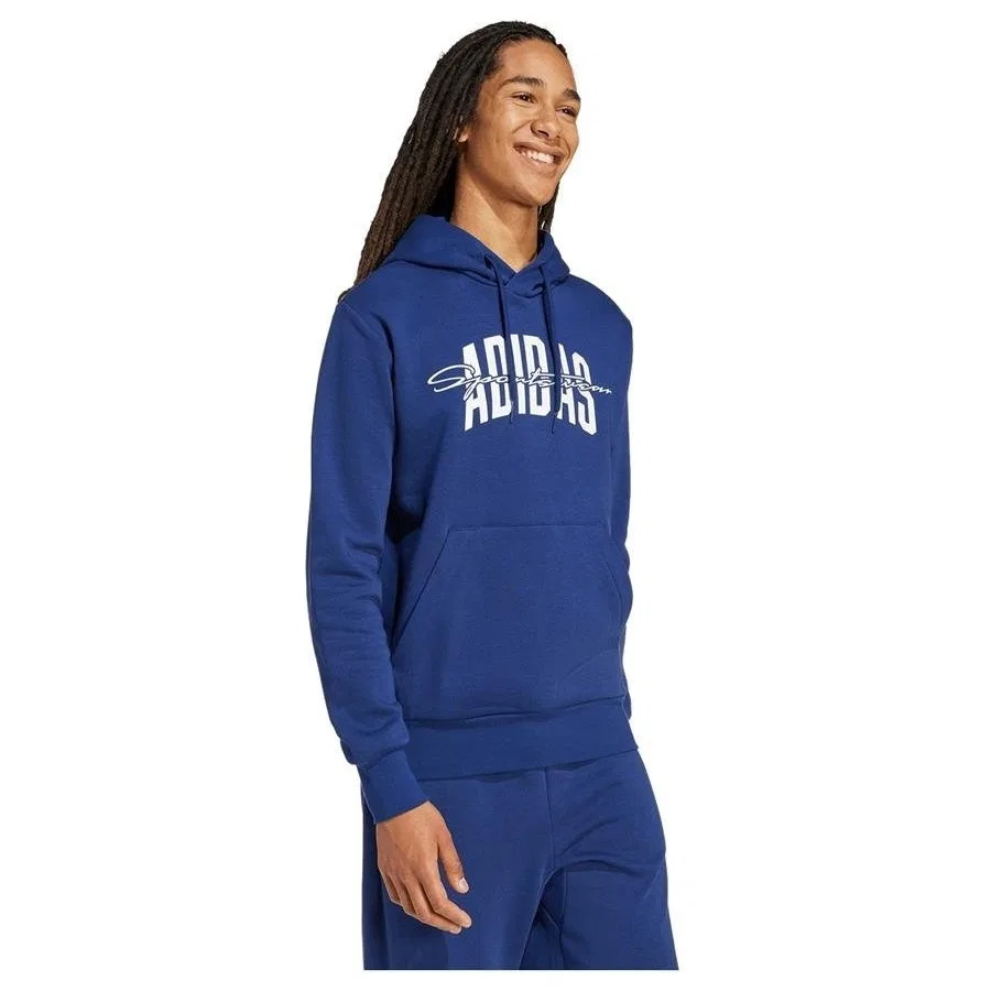 Мужской свитшот с капюшоном Collegiate Script Graphic adidas, Синий — фото 4