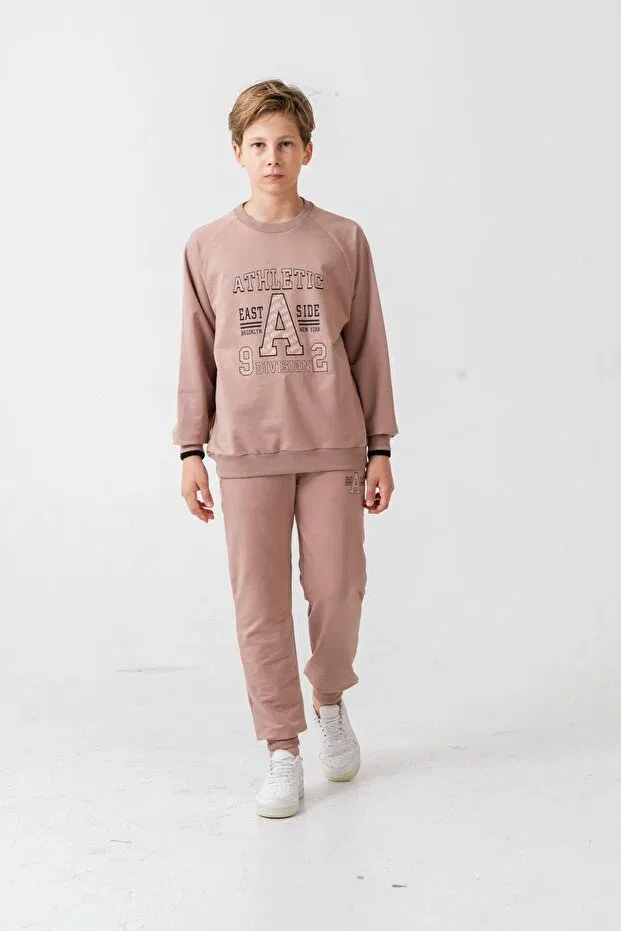 Детский спортивный комплект с принтом Athletic Printed Mışıl Kids, Beige