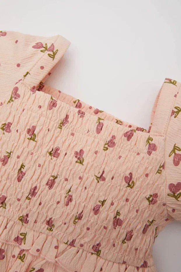 Детское платье для девочек с принтом Floral Short-Sleeved Dress Baby Girl Defacto, Pink-Pn256 — фото 2