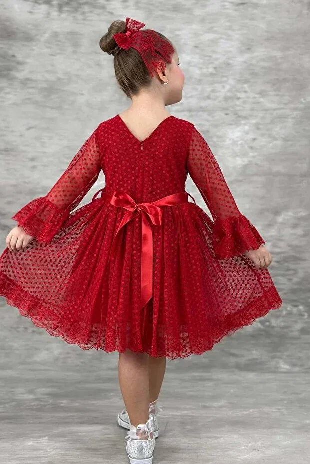 Детское платье для девочек с принтом Polka Dot Detailed Princess Riccotarz, Red — фото 3