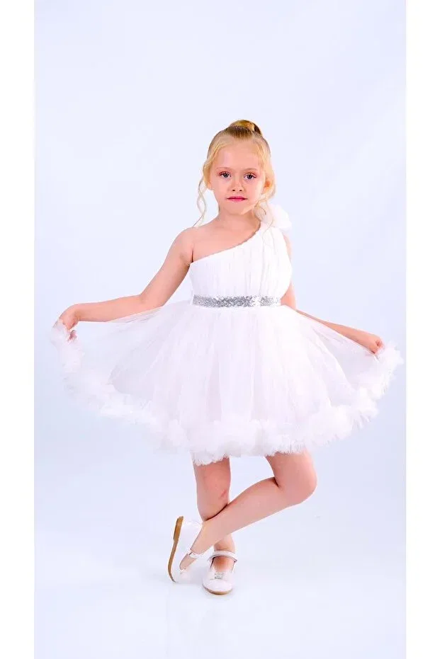 Детское платье для девочек без рукавов One-Shoulder girl's evening dress Mnk Baby&Kids, White — фото 3