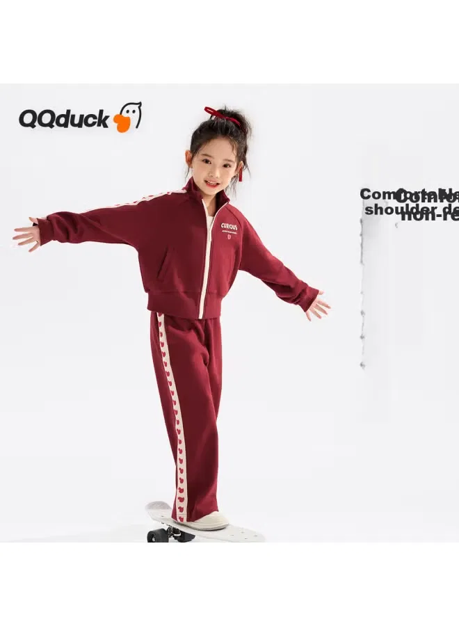 Комплект спортивной одежды с курткой и штанами для девочек Qq Duck, бордовый — фото 3