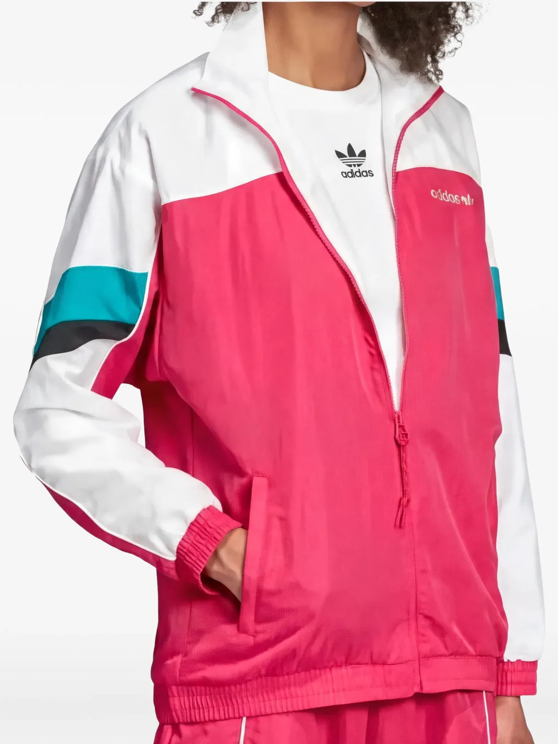 Куртка на молнии с отделкой в полоску Adidas, розовый — фото 2