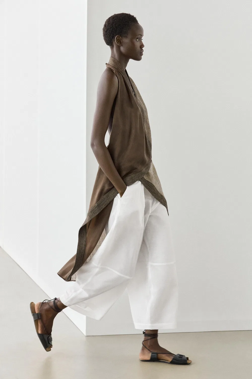 Брюки Massimo Dutti, струящиеся, из смесовой льняной ткани, белый — фото 3