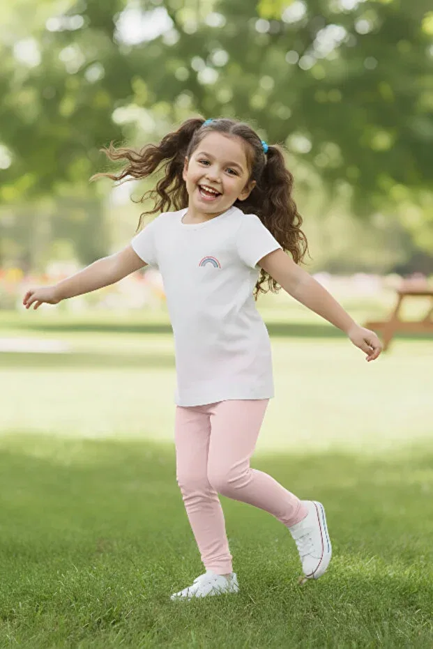 Детские леггинсы для девочек хлопковые Twoo Kids, Powder — фото 4