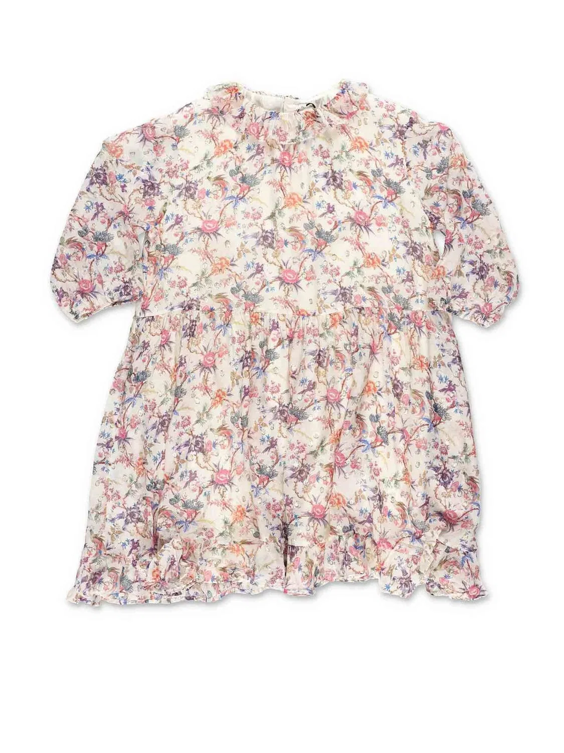 Платье с цветочным принтом и оборками Floral-Print Ruffled Dress Bonpoint, Nude