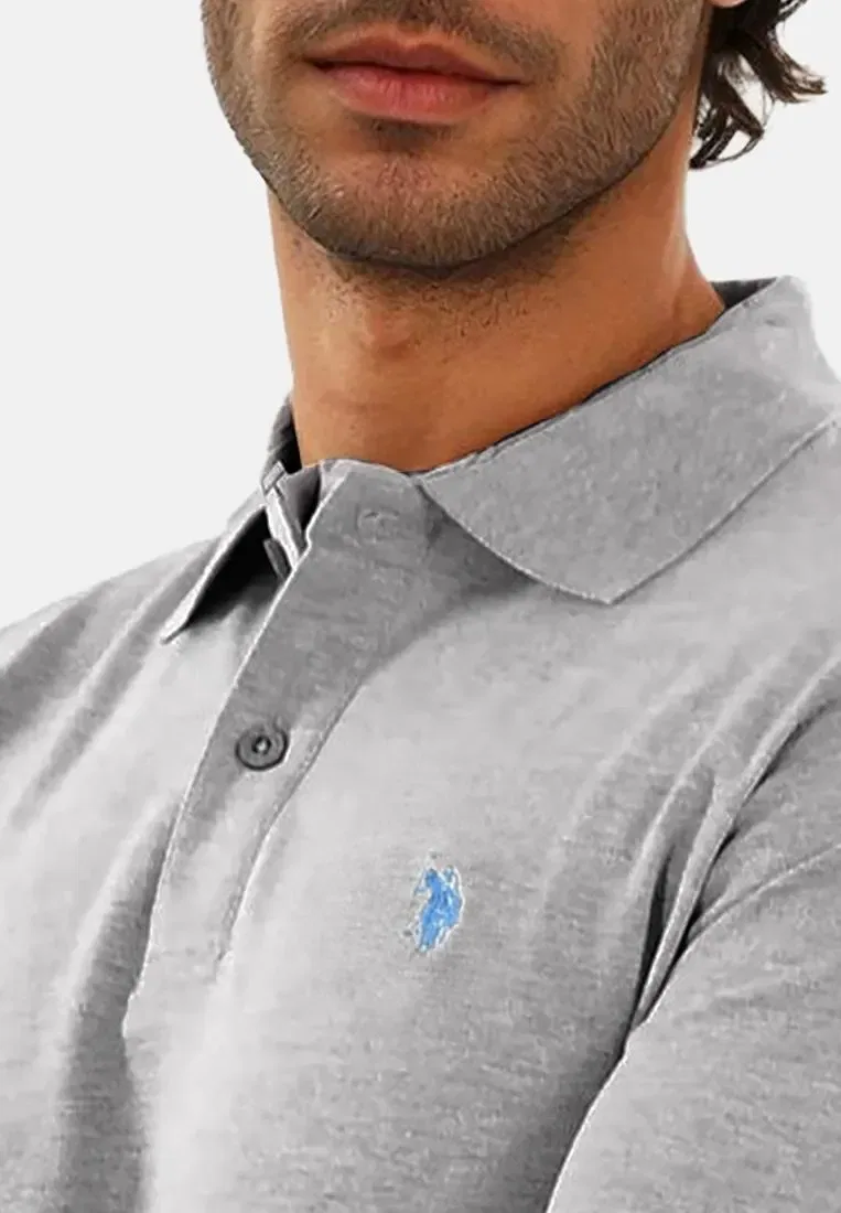 Мужское поло с контрастной вышивкой U.S. Polo Assn., Grau-Royal — фото 4