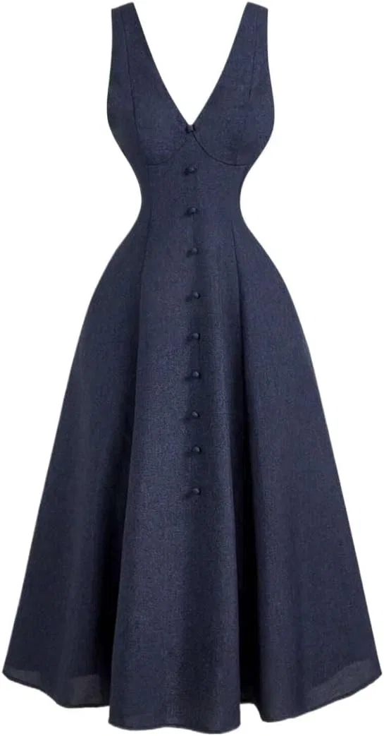 Женское платье миди A-line с запахом, Navy Blue