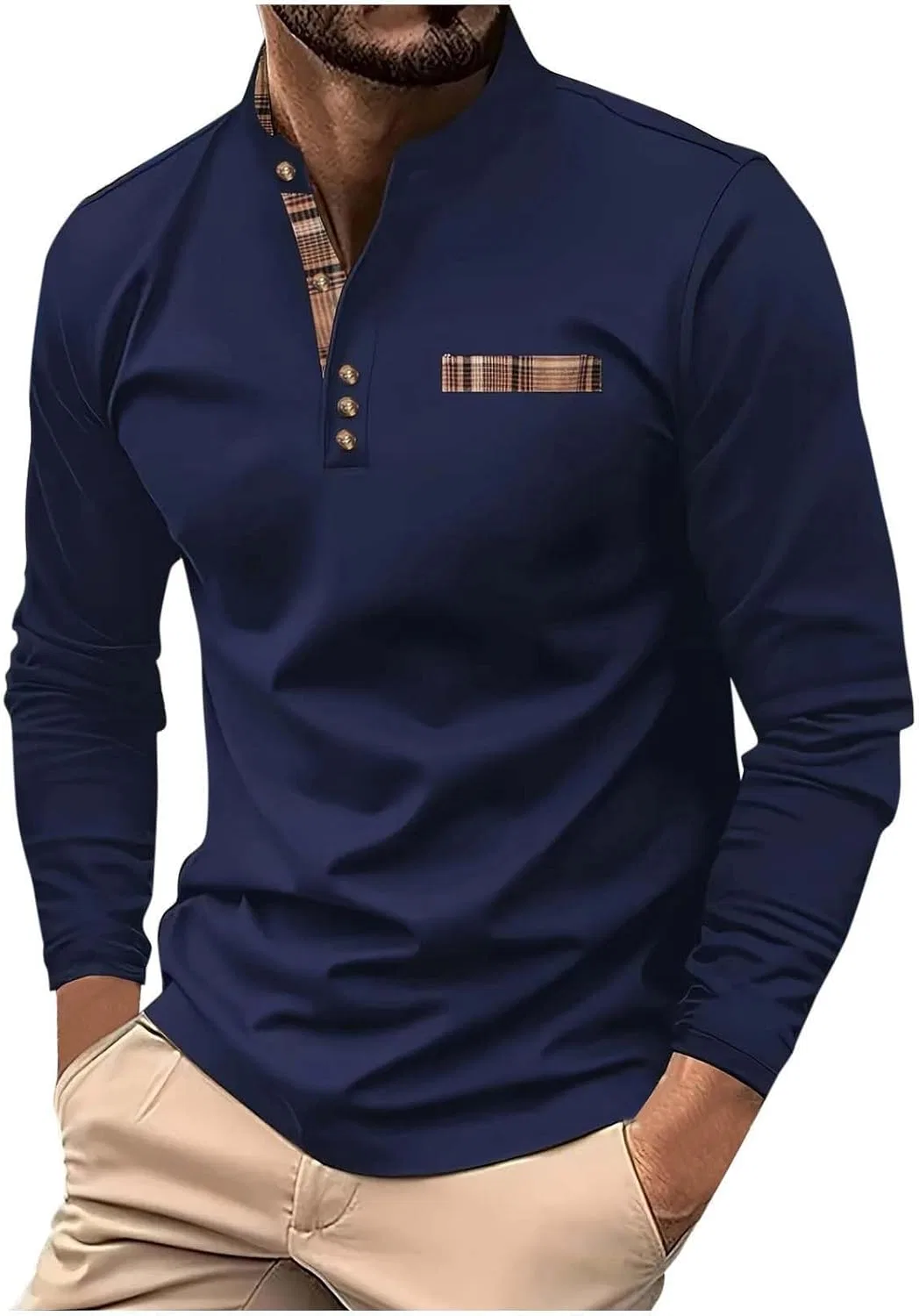 Мужская футболка с воротником-стойкой Henley Pullover, Navy