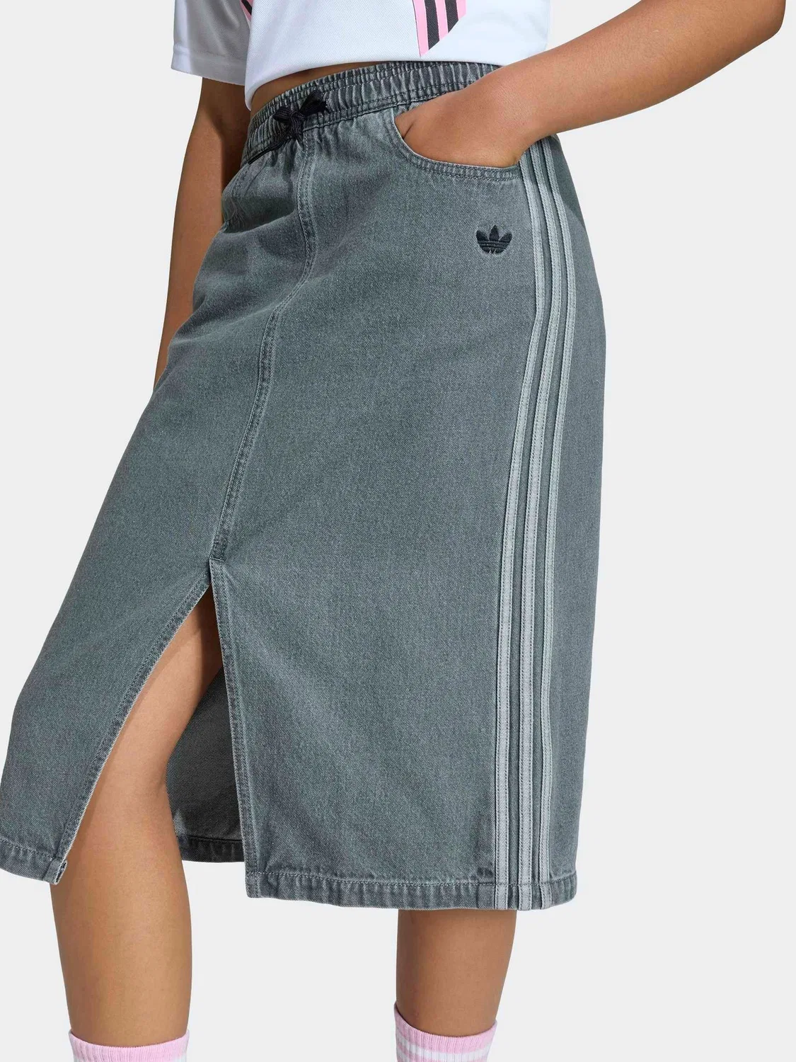Юбка джинсовая миди adidas Originals Washed Denim, серый — фото 4