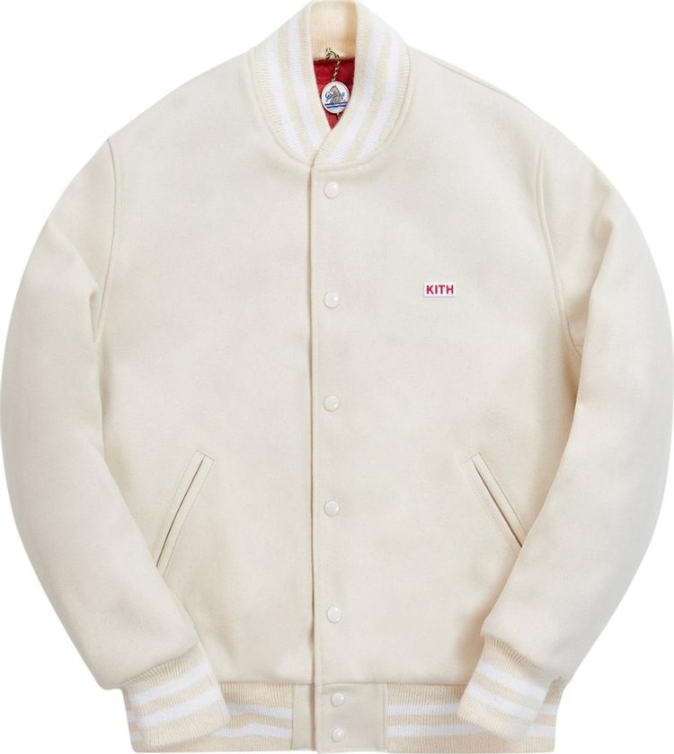 

Бомбер Kith x Coca-Cola x Golden Bear Varsity Bomber 'Natural', кремовый, Бежевый, Бомбер Kith x Coca-Cola x Golden Bear Varsity Bomber 'Natural', кремовый