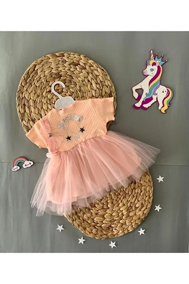 Детское платье для девочек с коротким рукавом Petite Ponpon Baby, Powder