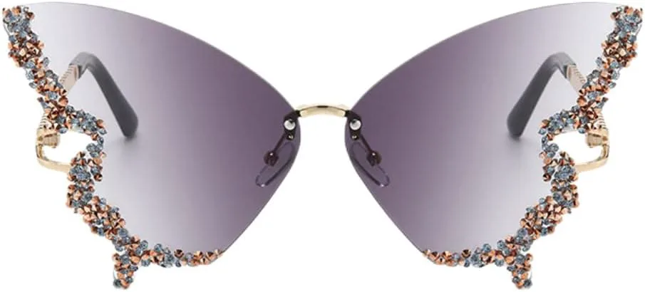 

Женские солнцезащитные очки Shiratori в стиле ретро, ​​классические, в форме бабочки, без оправы, с бриллиантовой оправой и защитой от УФ-излучения, Grey
