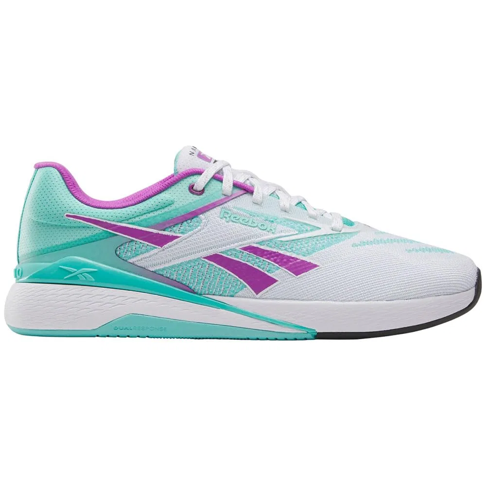 Детские кроссовки для девочек с полосками Nano X5 Reebok, Ftw White Ai Aqua Purple Rave — фото 4