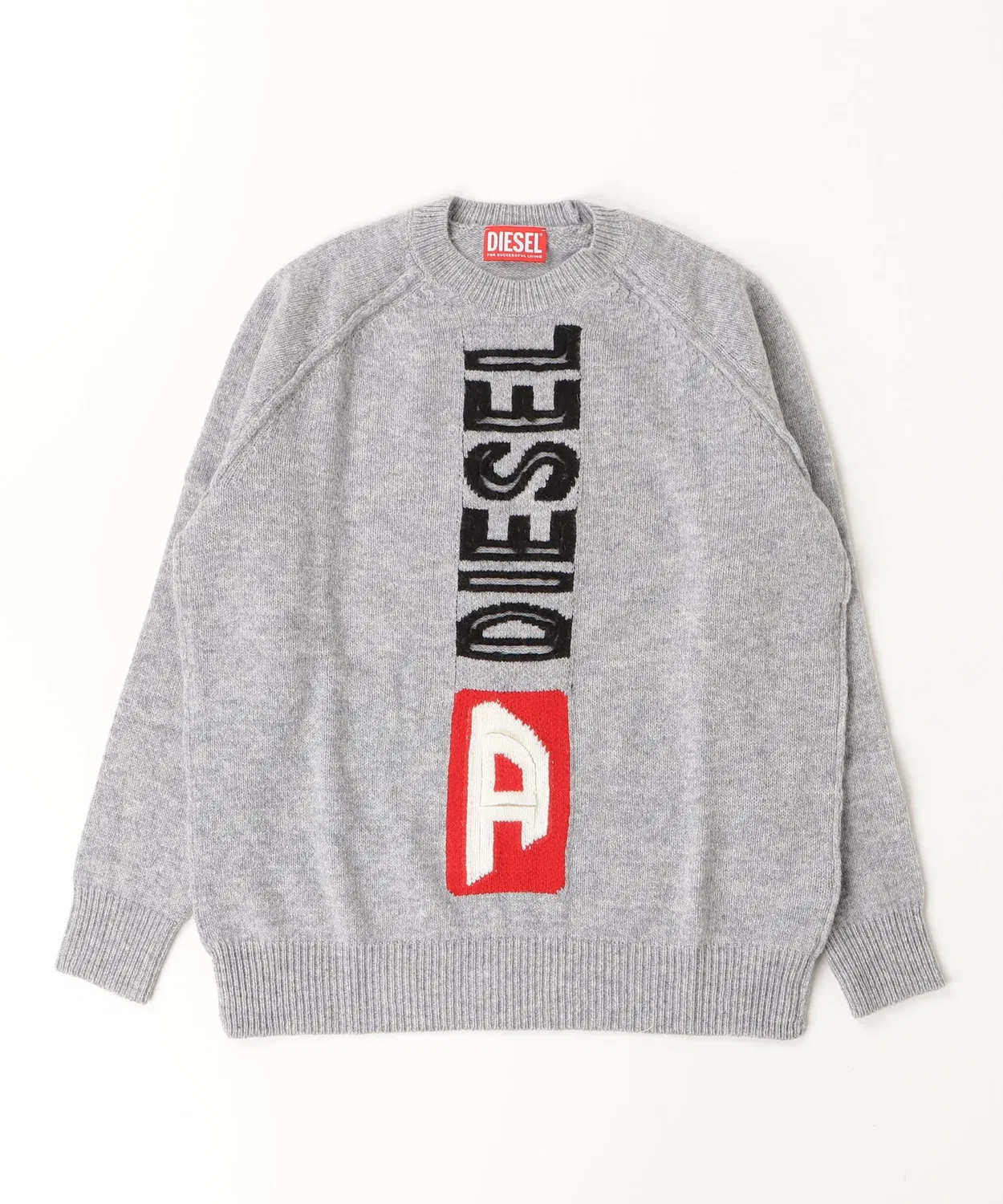 Свитер DIESEL с логотипом, шерсть 100%, серый
