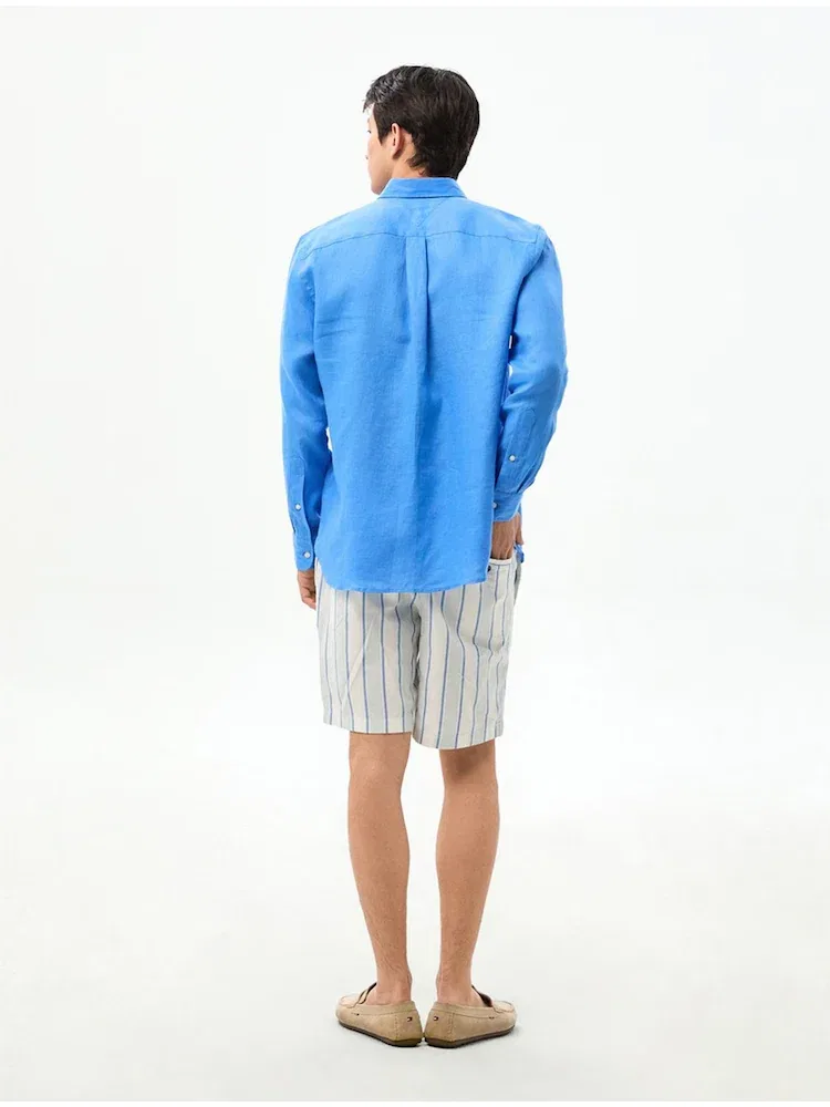 Рубашка с длинным рукавом из льна, Premium Linen TOMMY HILFIGER, Blue — фото 3