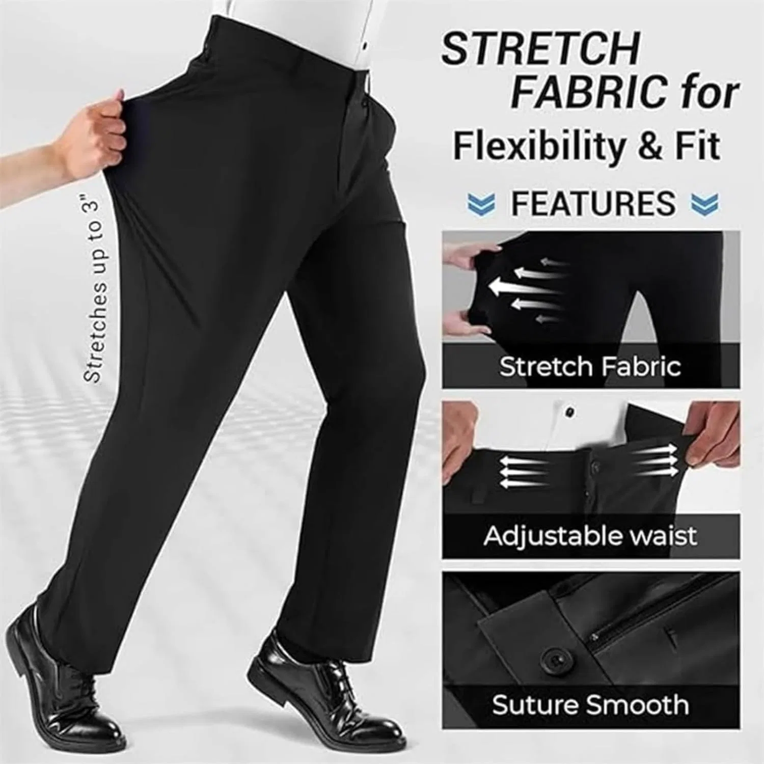 Мужские брюки прямого кроя с высокой посадкой Timelessflex, Dark Gray Thick — фото 4