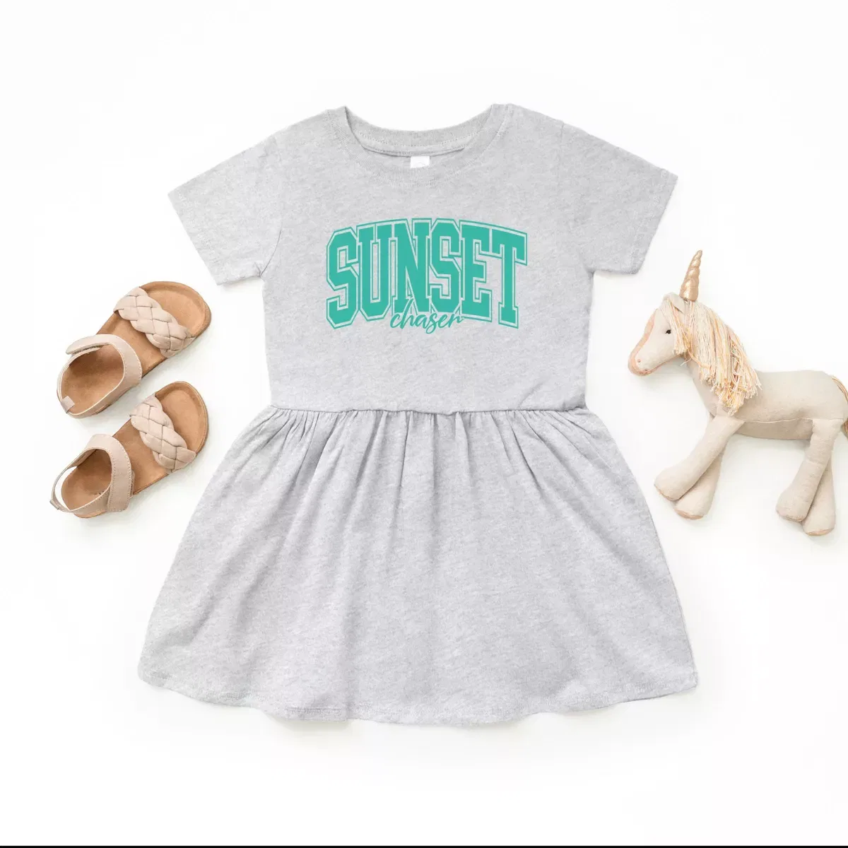 Детское платье для девочек с принтом Varsity Sunset Chaser The Juniper Shop, Heather Grey — фото 3