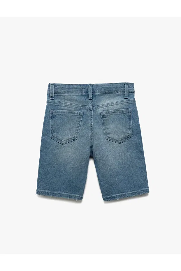Детские шорты для мальчиков джинсовые Cotton denim shorts with adjustable elastic waist and pocket detail Koton, Indigo — фото 2