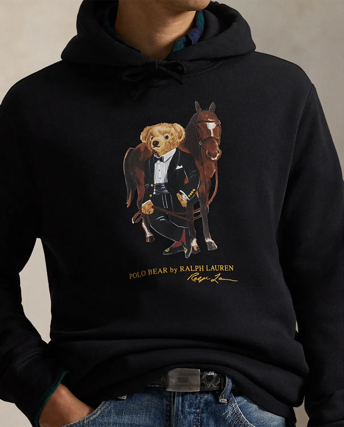 Мужская худи с капюшоном с принтом Polo Bear Polo Ralph Lauren, Negro — фото 3