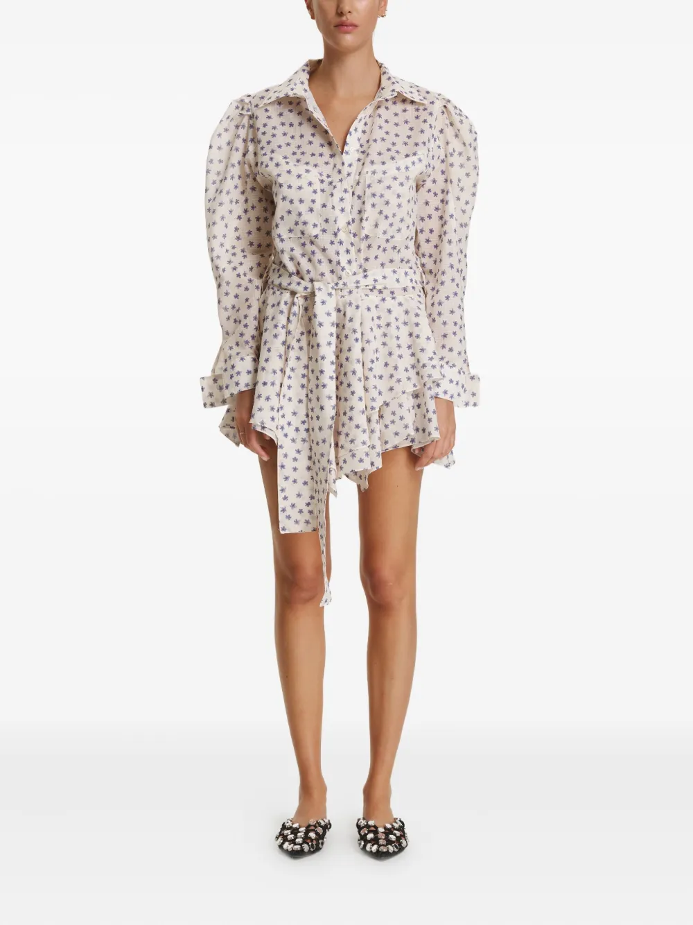 

Платье с цветочным принтом и пышными рукавами Pnk, нейтральный