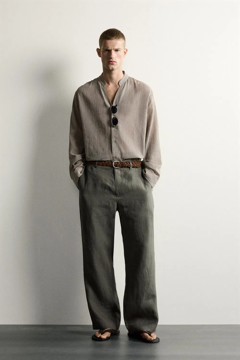 Рубашка из жаккарда свободного кроя ZARA, Brown Stripes